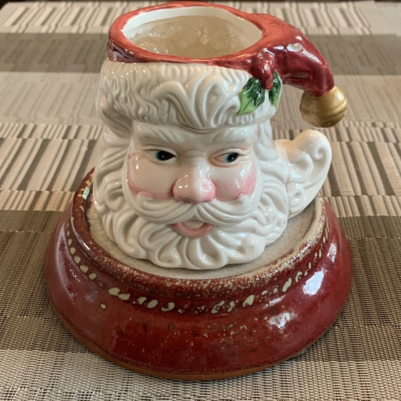 Vintage ceramic Santa Candle Holder on matching pedestal Christmas Holiday Red - Picture 6 of 10